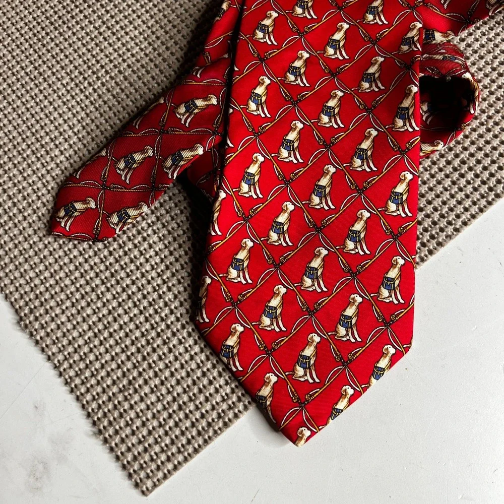 Brooks Brothers Makers Red Silk Tie Labrador Dog Equestrian Rope USA Made